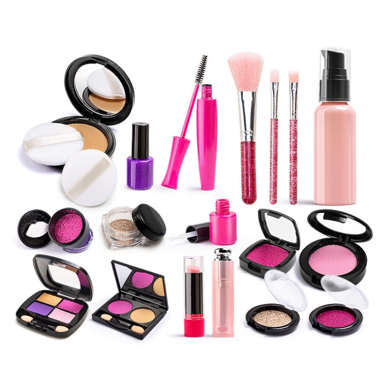 Girls makeup play set with pink makeup tools, compacts, and glitter handle brushes