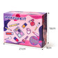 Girls makeup play set box packaging with pink makeup-themed graphics