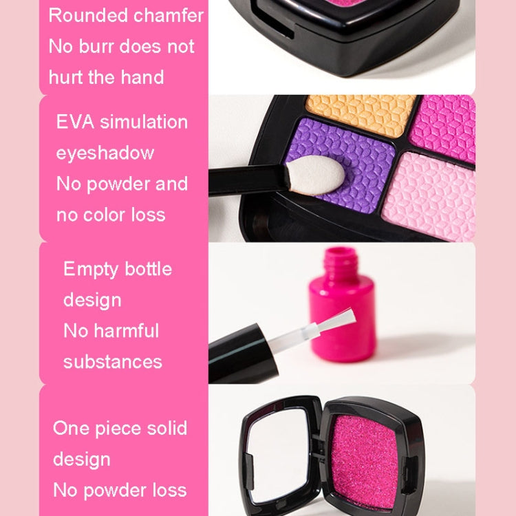 Mini makeup compact with pink and purple eyeshadow blocks and small empty bottle