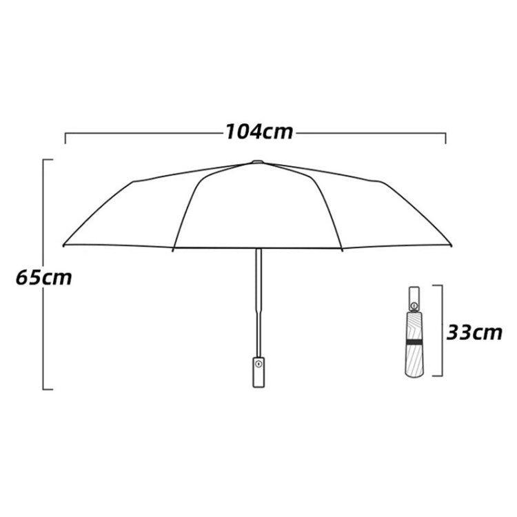 Umbrella size diagram with 65 cm width and 104 cm canopy length