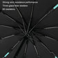 Open automatic umbrella with black ribs and teal-striped fiberglass skeleton, wind-resistant