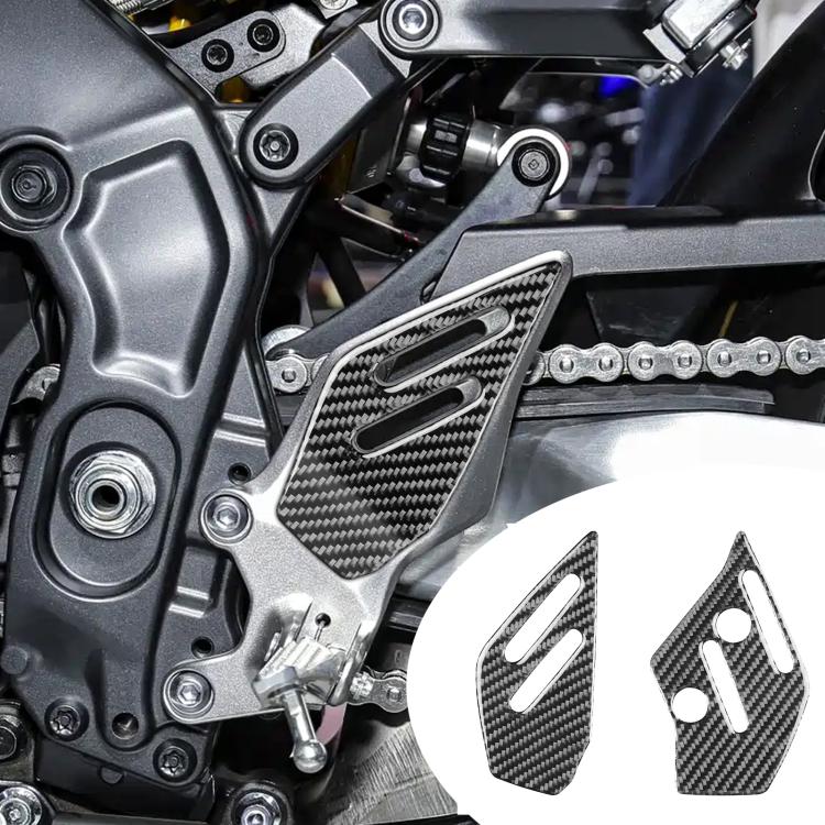 Black carbon-fiber footpad stickers, two-piece set with vented cutouts