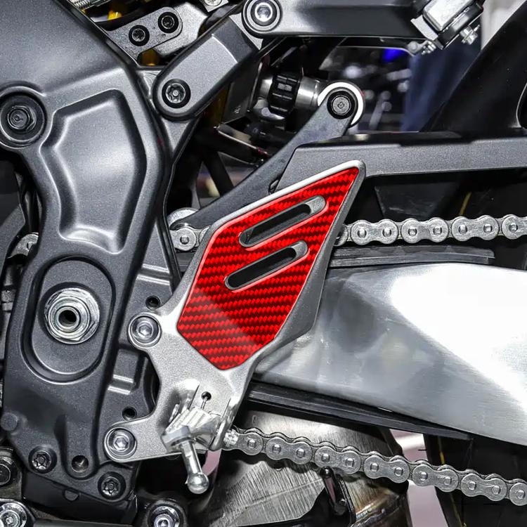 Red carbon-fiber footpad stickers, two-piece set with vented cutouts