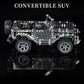 Metal off-road vehicle model toy with silver plate body and black wheels, full side profile view