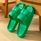 Green EVA slide slippers, padded V-belt upper and textured footbed soles