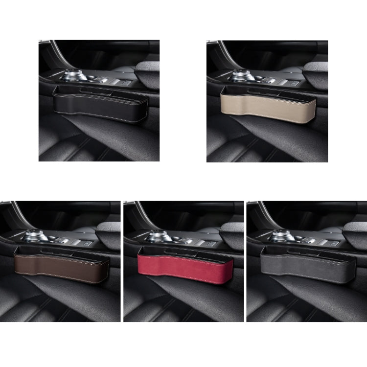 Car seat crevice storage box, leather-look with stitched trim (multiple colors shown)