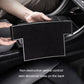 Black leather-look seat crevice storage box with side cutouts for fit