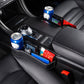 Black leather-style car seat crevice storage organizer with multiple compartments