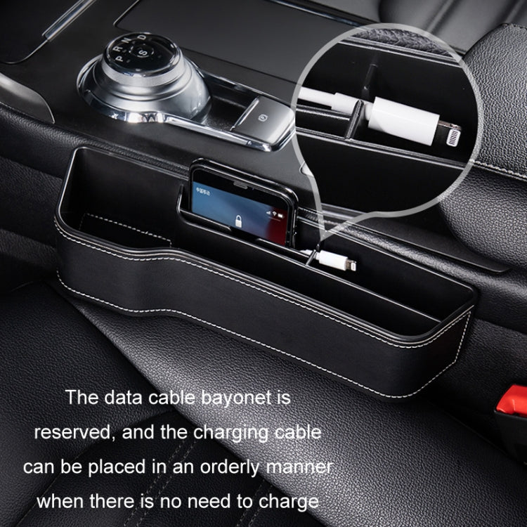 Black leather-look storage box with built-in cable routing and charging space