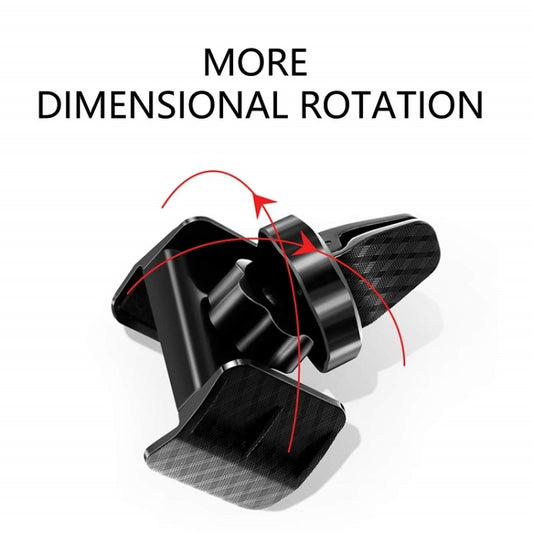 Black rotating car phone holder with curved clamp arms and vent outlet mount