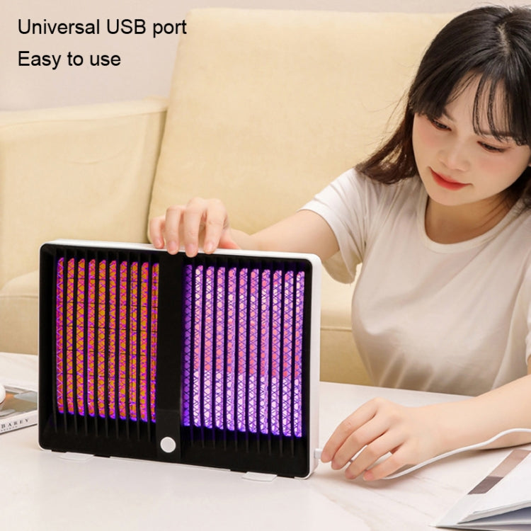 Mosquito killer lamp with dual UV grids in black frame, purple and yellow glow
