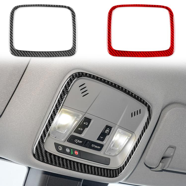 Car reading light frame trim stickers in black and red carbon-fiber, rounded rectangle
