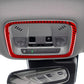 Red carbon-fiber reading light frame trim sticker installed on car overhead console