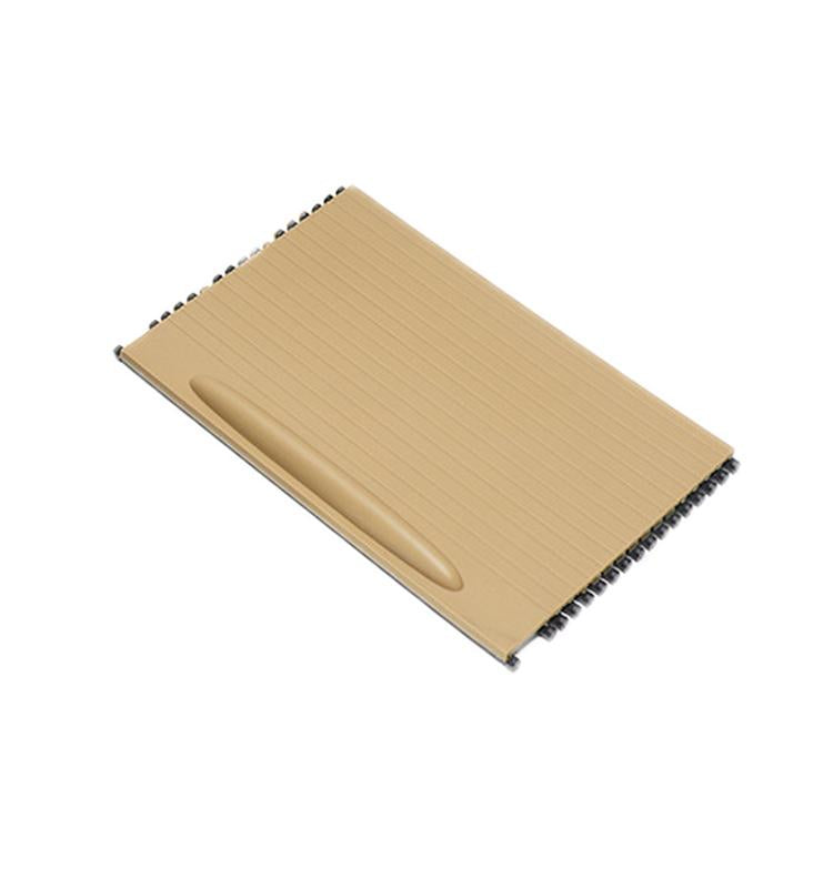 Beige ribbed cup holder cover trim with oval opening for right-hand drive