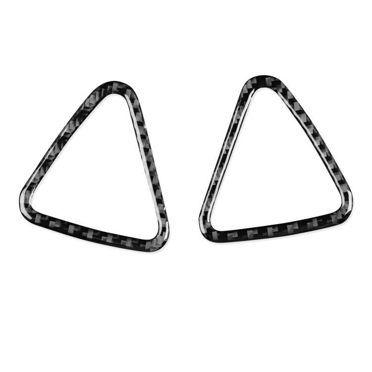 Pair of black triangular dashboard vent decorative stickers with carbon-fiber trim