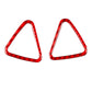 Pair of red triangular dashboard vent decorative stickers with carbon-fiber trim