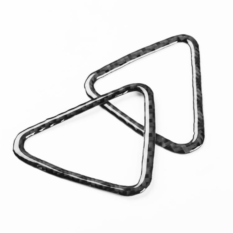 Two triangular dashboard vent decorative stickers with carbon-fiber border, black
