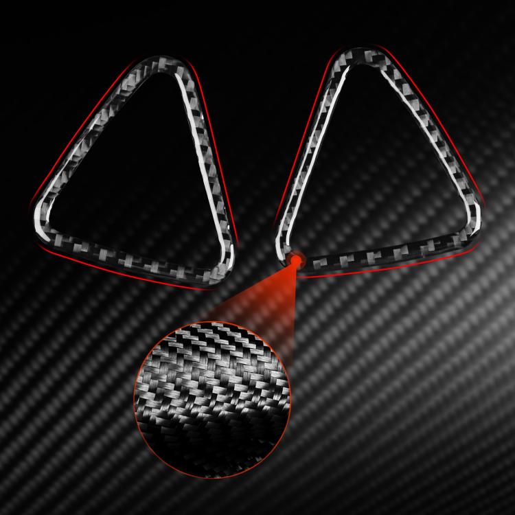 Two red triangular dashboard vent decorative stickers with carbon-fiber pattern