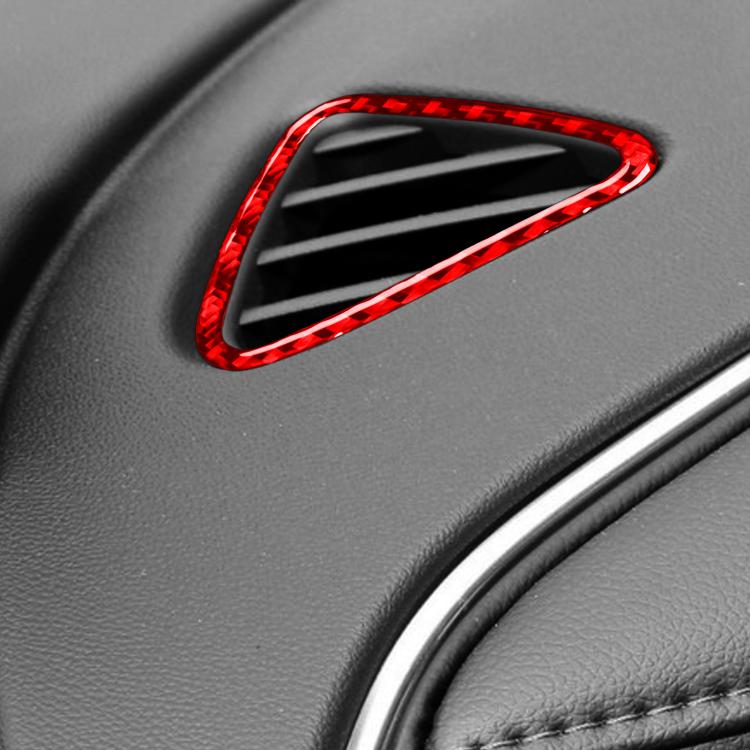 Red triangular dashboard vent decorative sticker with carbon-fiber border on dash panel