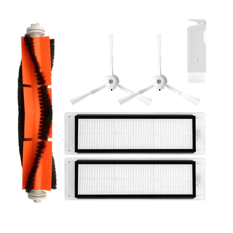 Vacuum accessory set: two rectangular filters, main brush, and side brushes
