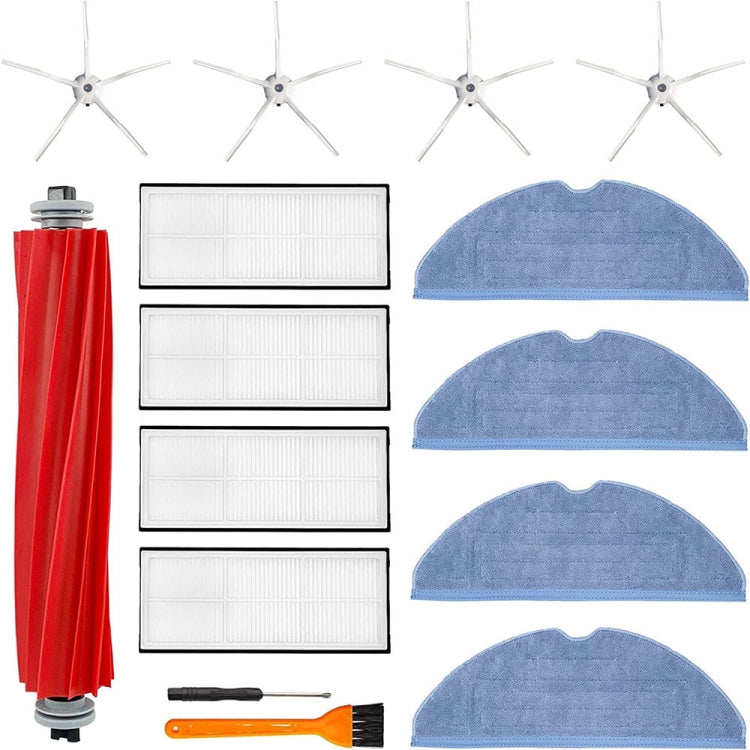 Robot vacuum replacement kit with red roller brush, blue mop pad cloths, white filters