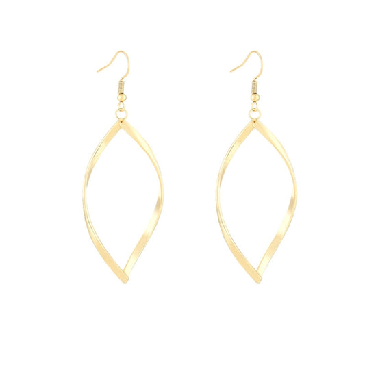 Gold twisted hoop earrings, teardrop silhouette with faceted center