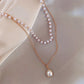 Simple Beaded Double-Layer Pearl Pendant Necklace