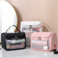 Translucent wash bags in black, white, and pink with frosted window and zip closure