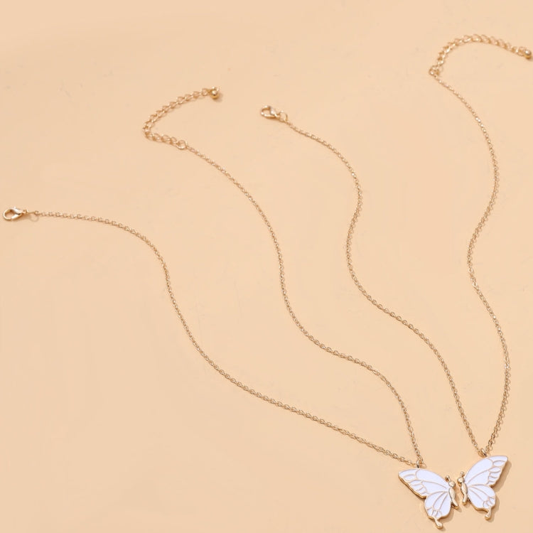 Goldtone butterfly pendant necklace chains with white enamel butterfly charms