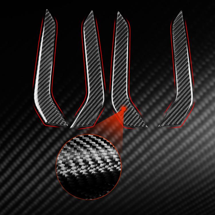 Carbon-fiber style door armrest decorative sticker set with red accent outlines.