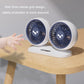 Double-head car fan with two circular fans on a white stand, dark grille
