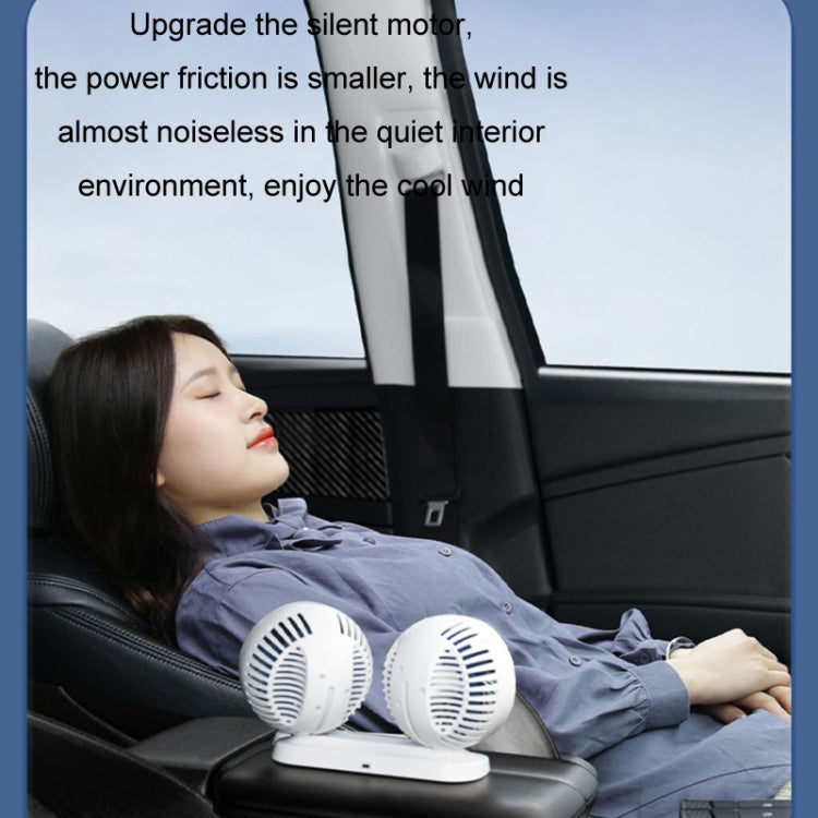 Double-head car fan on the back seat area with two small front fan heads