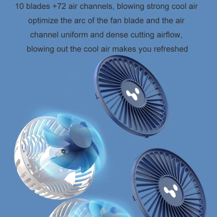 Double-head car fan with two blue-toned airflow effects and circular grille design
