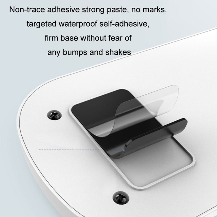 Double-head car fan base with adhesive mount and black control panel insert