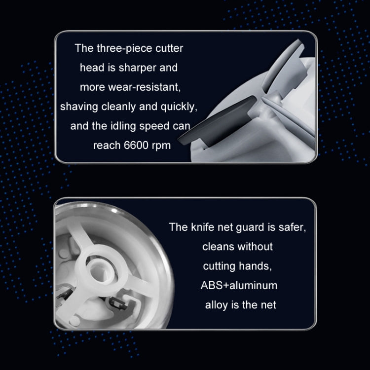 Triple-cutter razor head with knife assembly and protective net guard