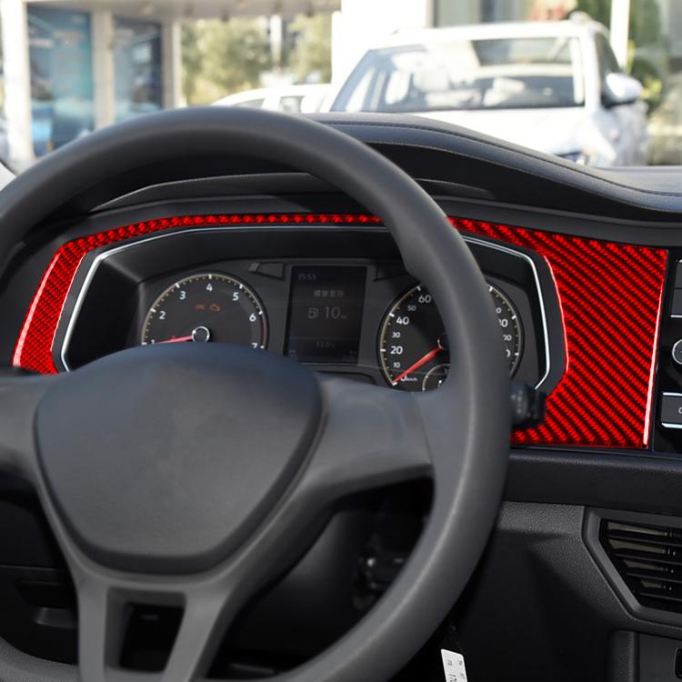Red carbon fiber dashboard trim sticker set (2 pcs), framing instrument cluster area