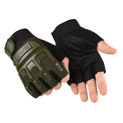 Children half-finger riding gloves, army green palm with black textured back