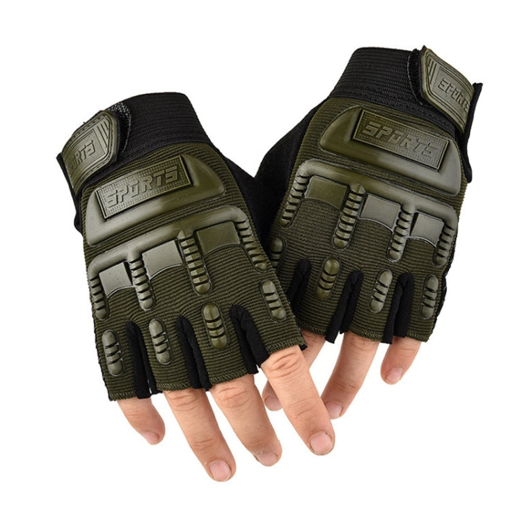 Children half-finger riding gloves, olive green palm and black padded back