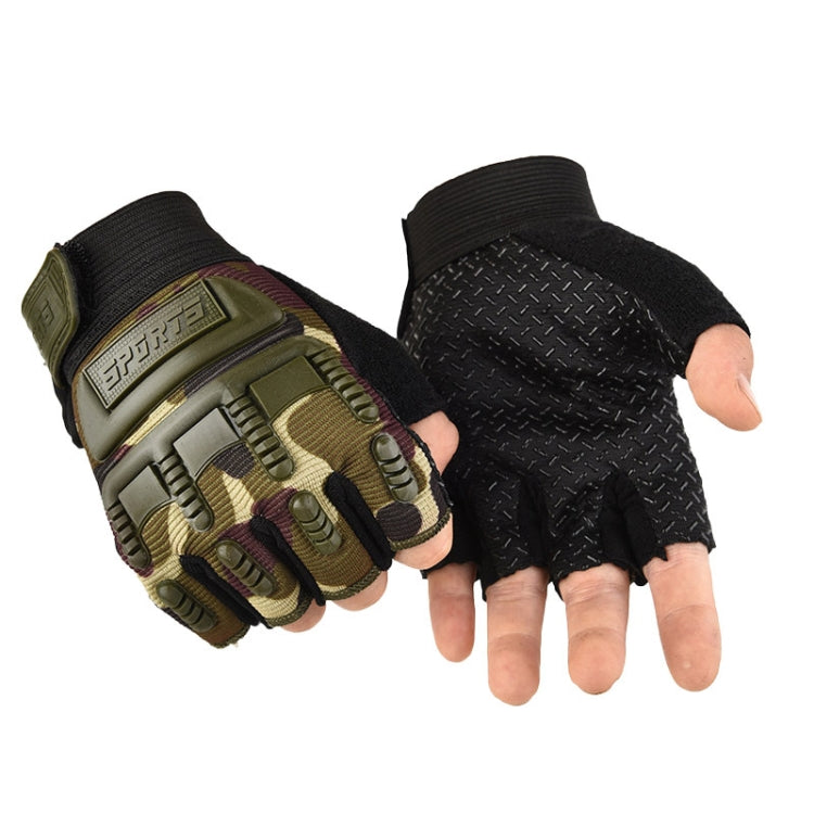 Children half-finger riding gloves, camo palm with black knuckle padding