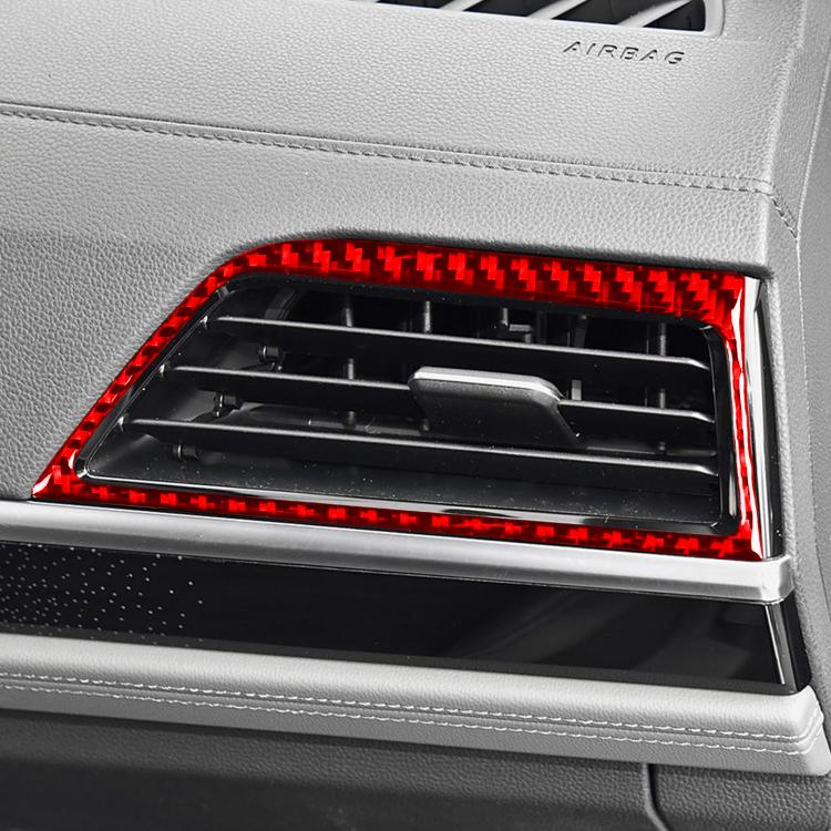 Red carbon-fiber air vent outlet trim sticker installed on dashboard vent