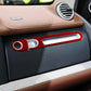 Glove box handle trim stickers, red carbon-fiber look, left-hand drive, 2 pcs