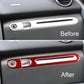 Glove box handle trim stickers, red carbon-fiber strip with silver handle surround