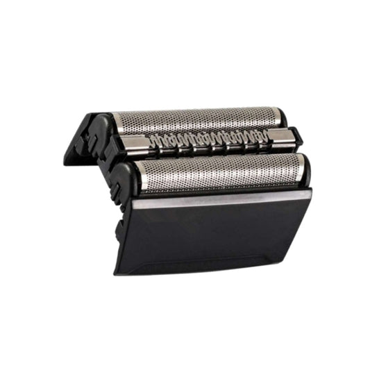 Replacement electric shaver head assembly, side view of dual foil cutter cartridges.