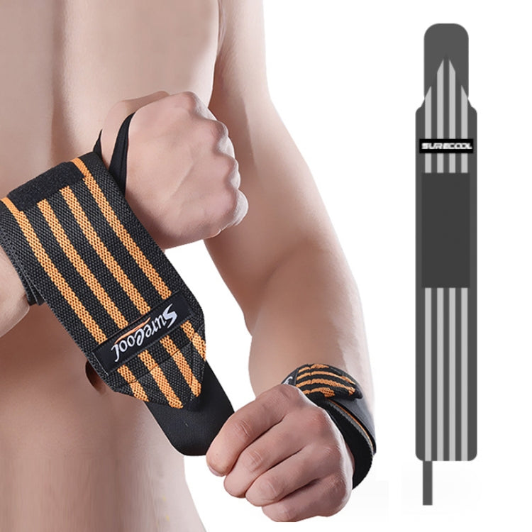 Black weightlifting wrist wrap with gray striped band and velcro closure