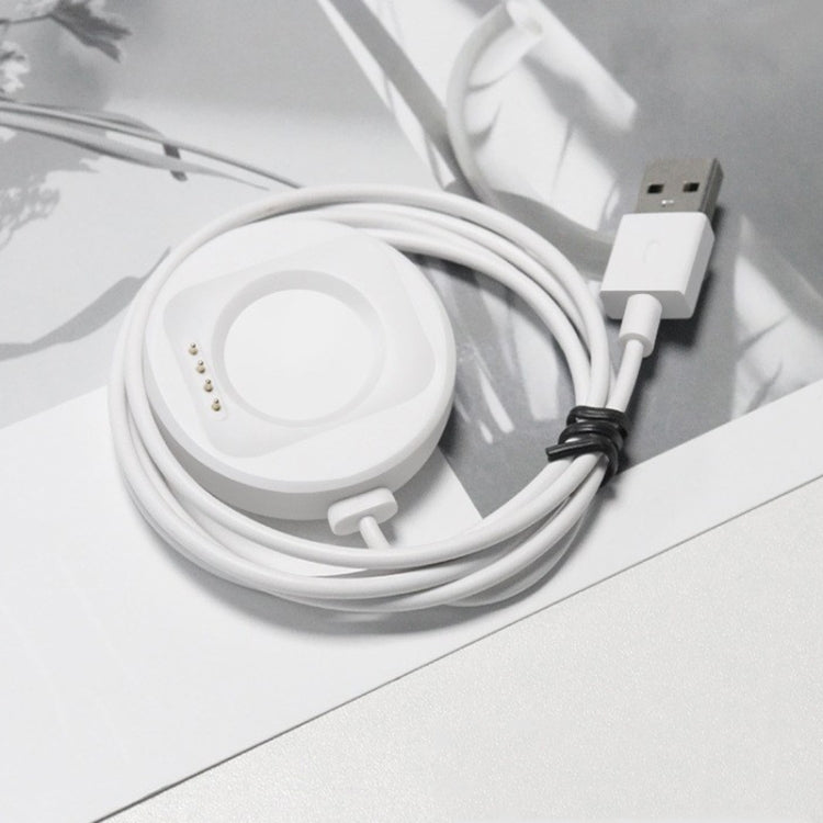 White magnetic watch charger cable with USB plug and charging dock base