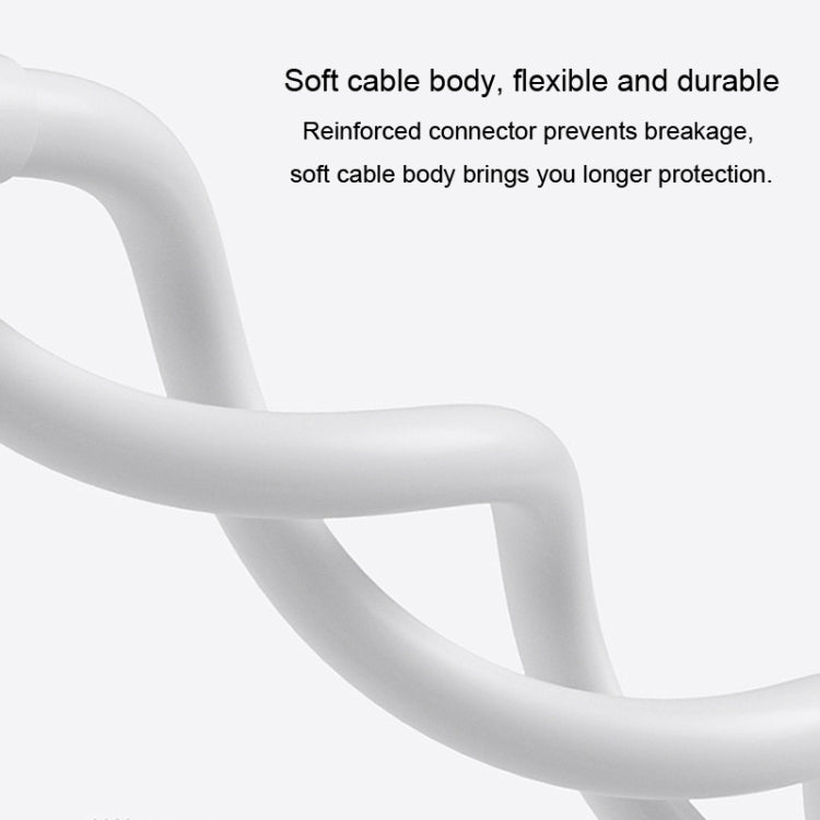 Flexible white USB charging cable with soft, durable connector