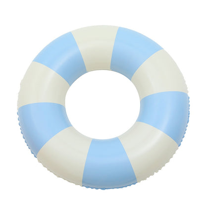 Inflatable child swimming ring, blue and white striped round float with inner hole