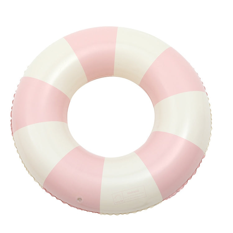 Inflatable child swimming ring, pink and white striped round float with inner hole