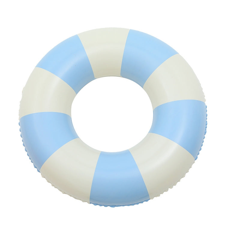 Blue and white striped inflatable kids swimming ring, circular pool float