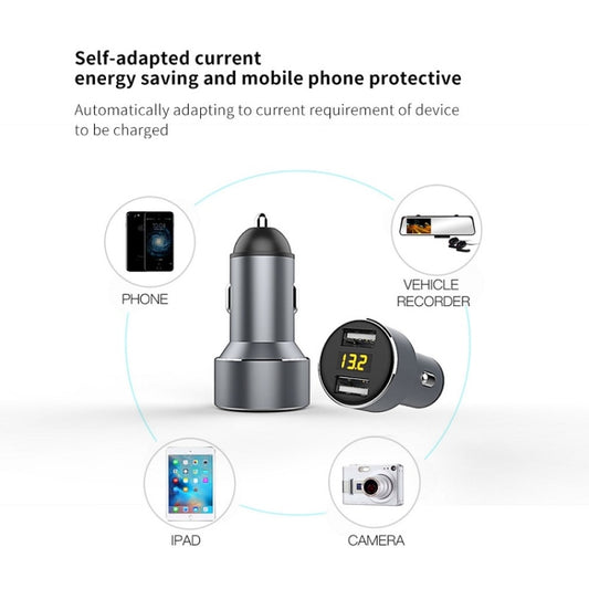 Mini Multifunctional Dual USB Digital Display Car Charger, Black, Grey, Red